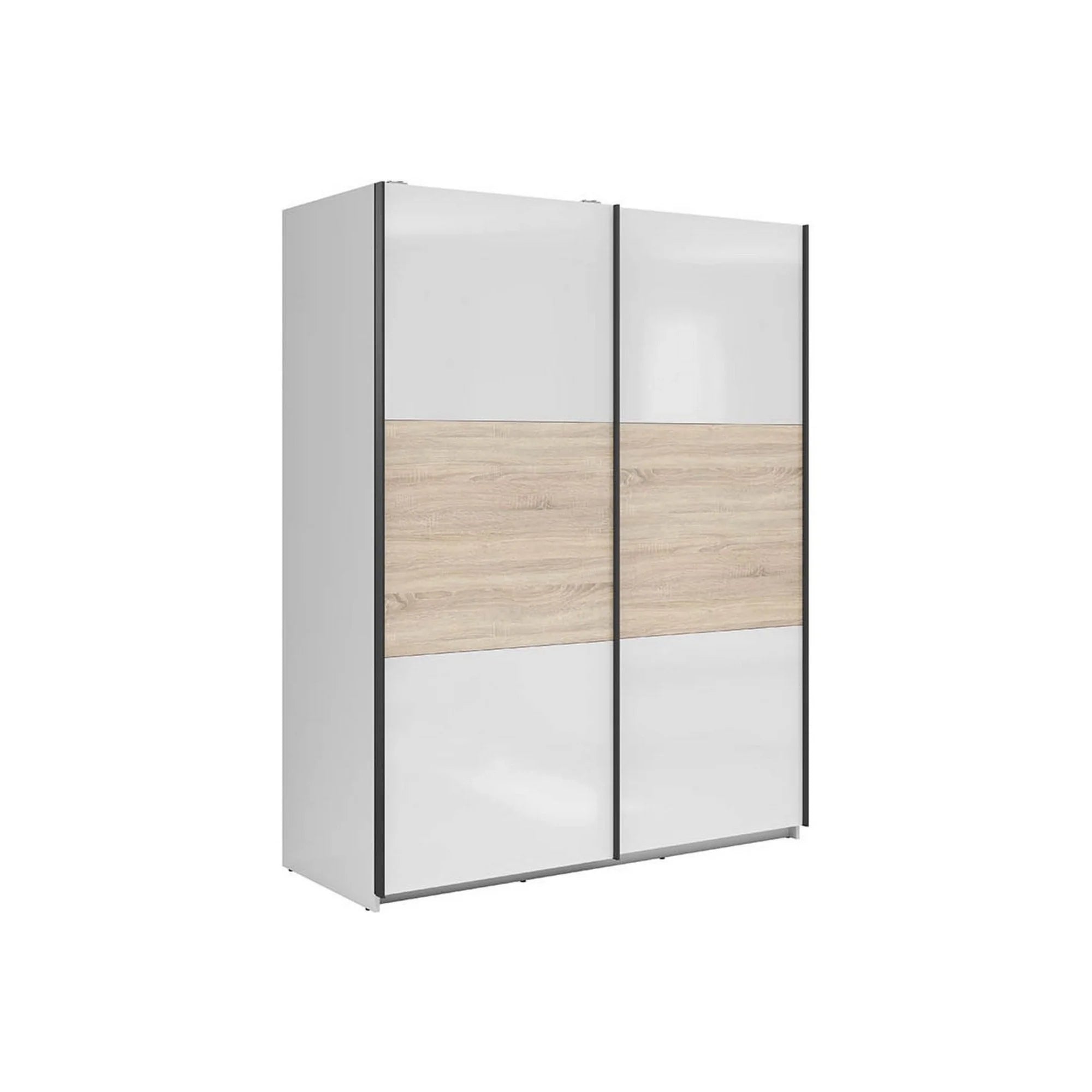 Dulap TETRIX, alb lucios/stejar sonoma, PAL, cu 2 usi, 154x60x196 cm