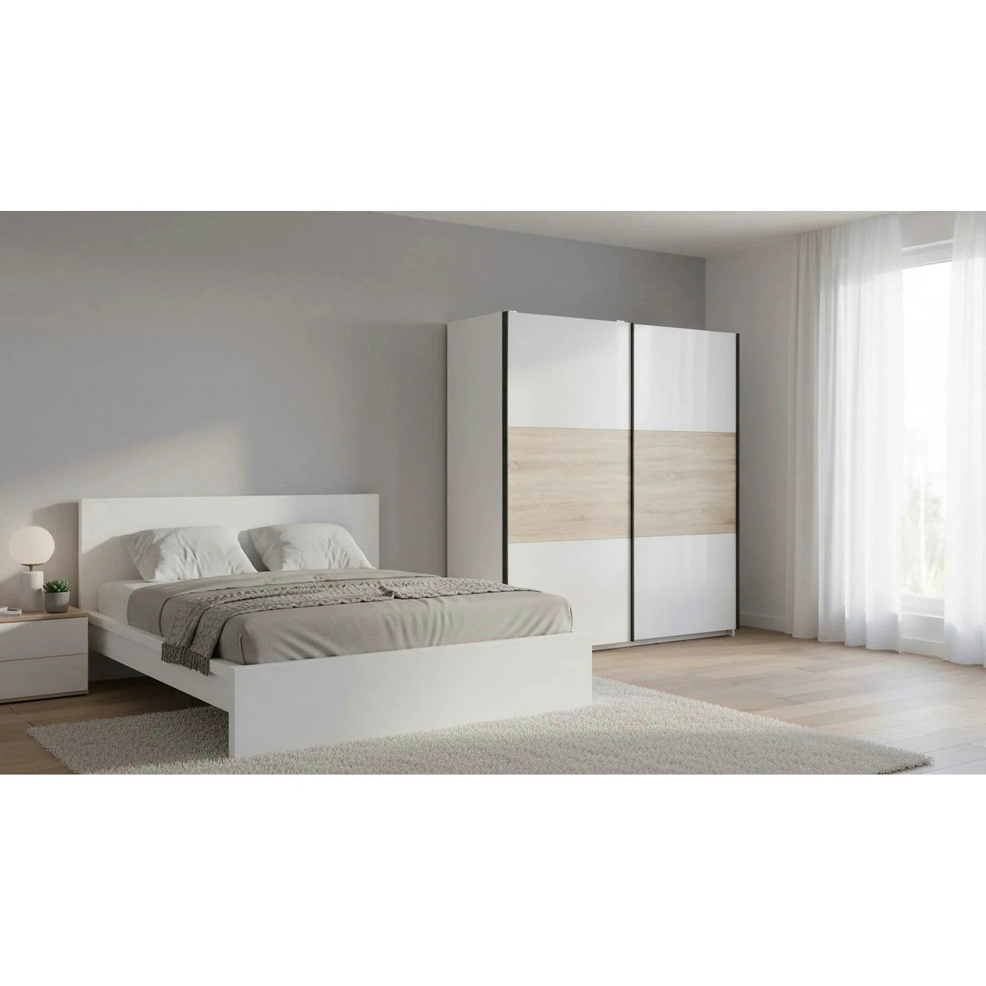 Dulap TETRIX, alb lucios/stejar sonoma, PAL, cu 2 usi, 183x60x196 cm