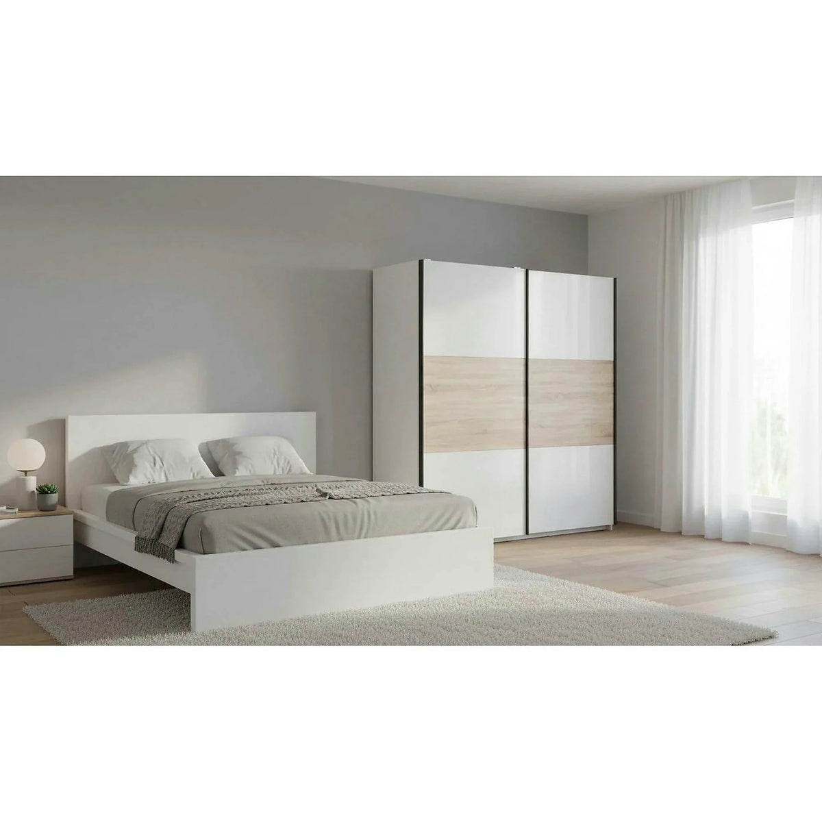 Dulap TETRIX, alb lucios/stejar sonoma, PAL, cu 2 usi, 183x60x196 cm