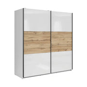 Dulap TETRIX, alb lucios/stejar wotan, PAL, cu 2 usi, 183x60x196 cm