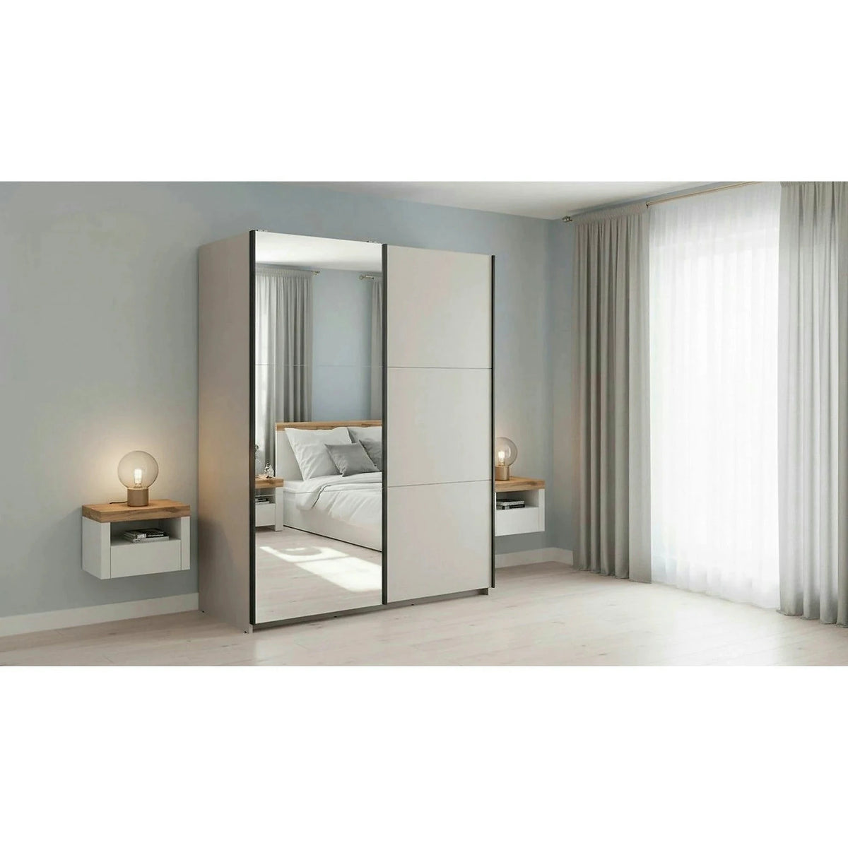 Dulap TETRIX, casmir, PAL, cu 2 usi si oglinda, 154x60x196 cm