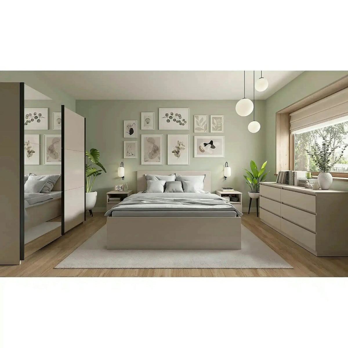 Dulap TETRIX, casmir, PAL, cu 2 usi si oglinda, 154x60x196 cm
