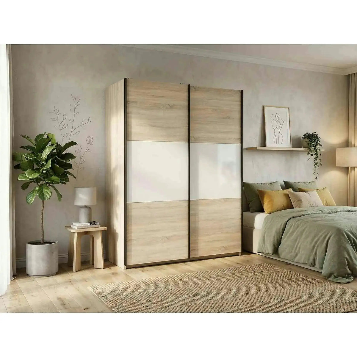 Dulap TETRIX, stejar sonoma/alb lucios, PAL, cu 2 usi, 154x60x196 cm