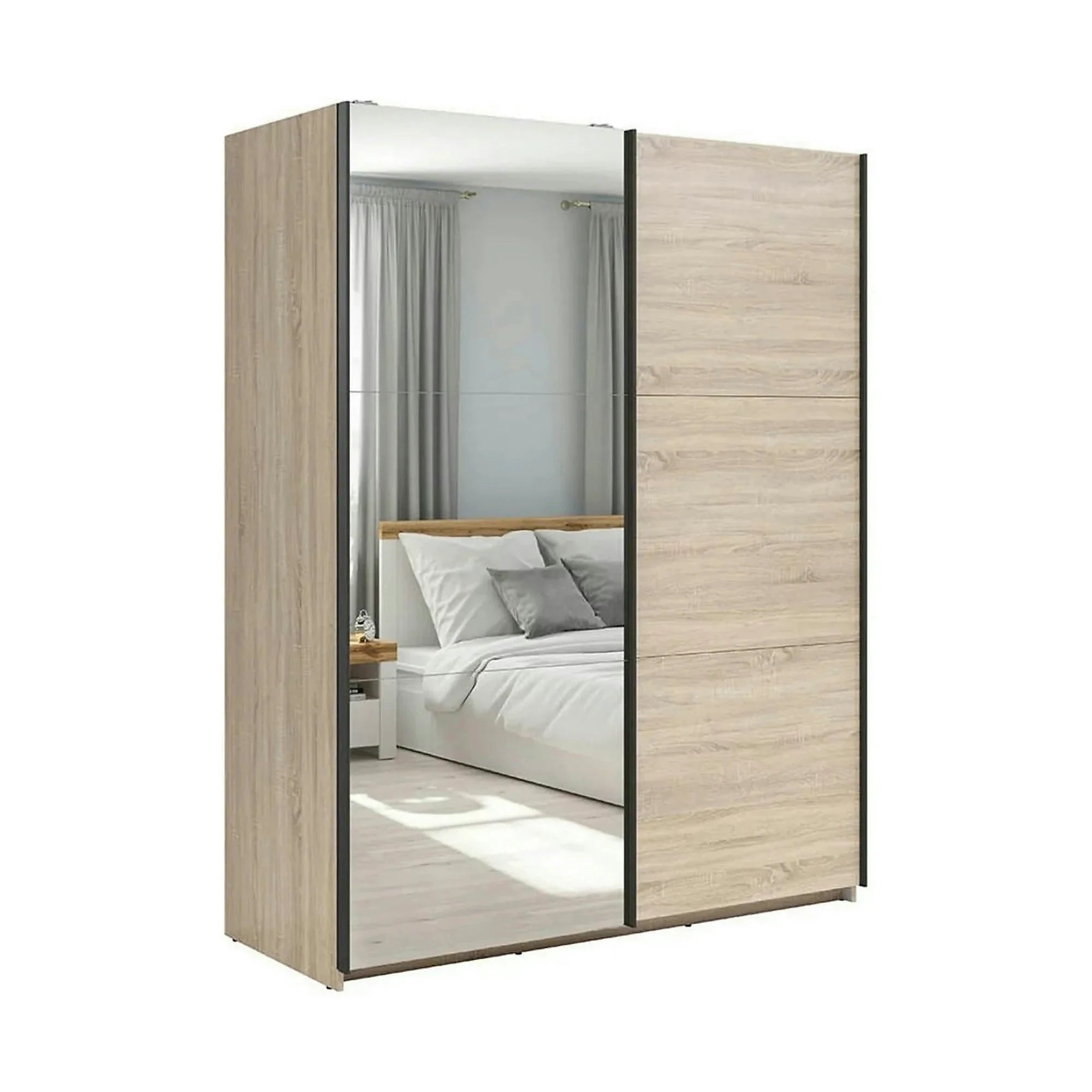 Dulap TETRIX, stejar sonoma, PAL, cu 2 usi si oglinda, 154x60x196 cm