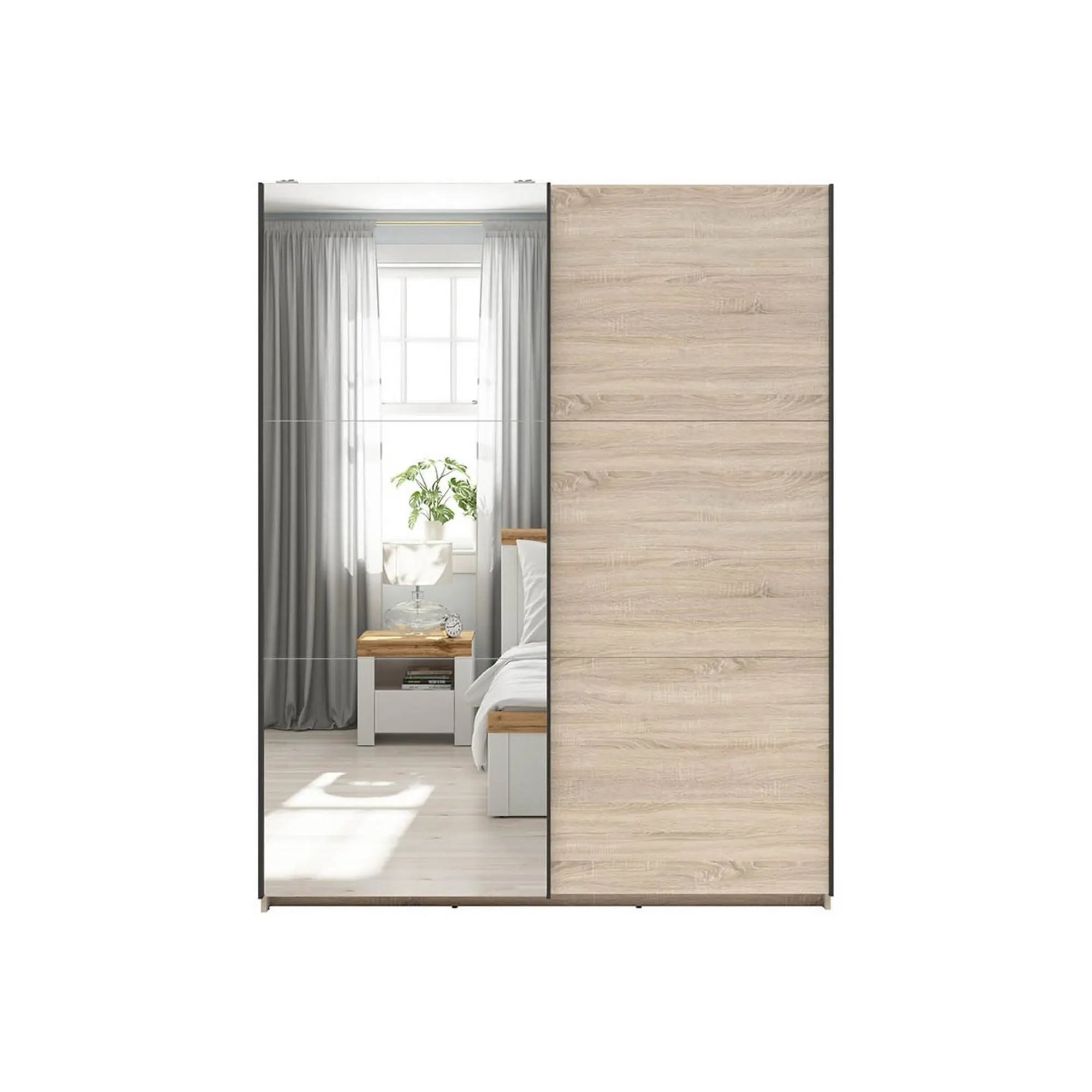 Dulap TETRIX, stejar sonoma, PAL, cu 2 usi si oglinda, 154x60x196 cm