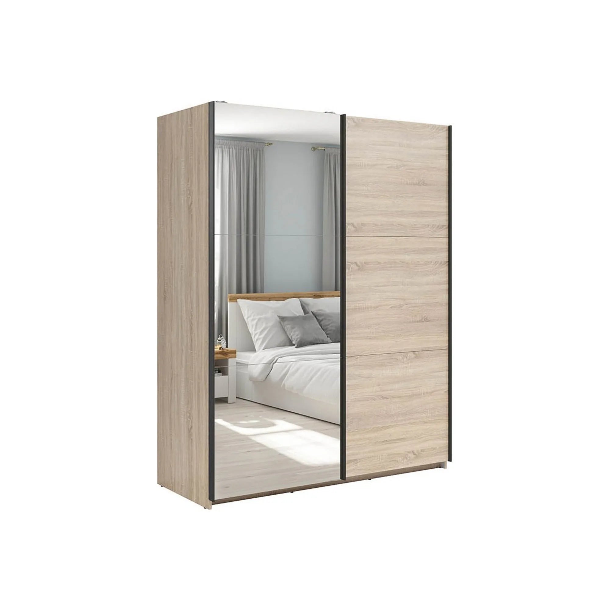 Dulap TETRIX, stejar sonoma, PAL, cu 2 usi si oglinda, 154x60x196 cm