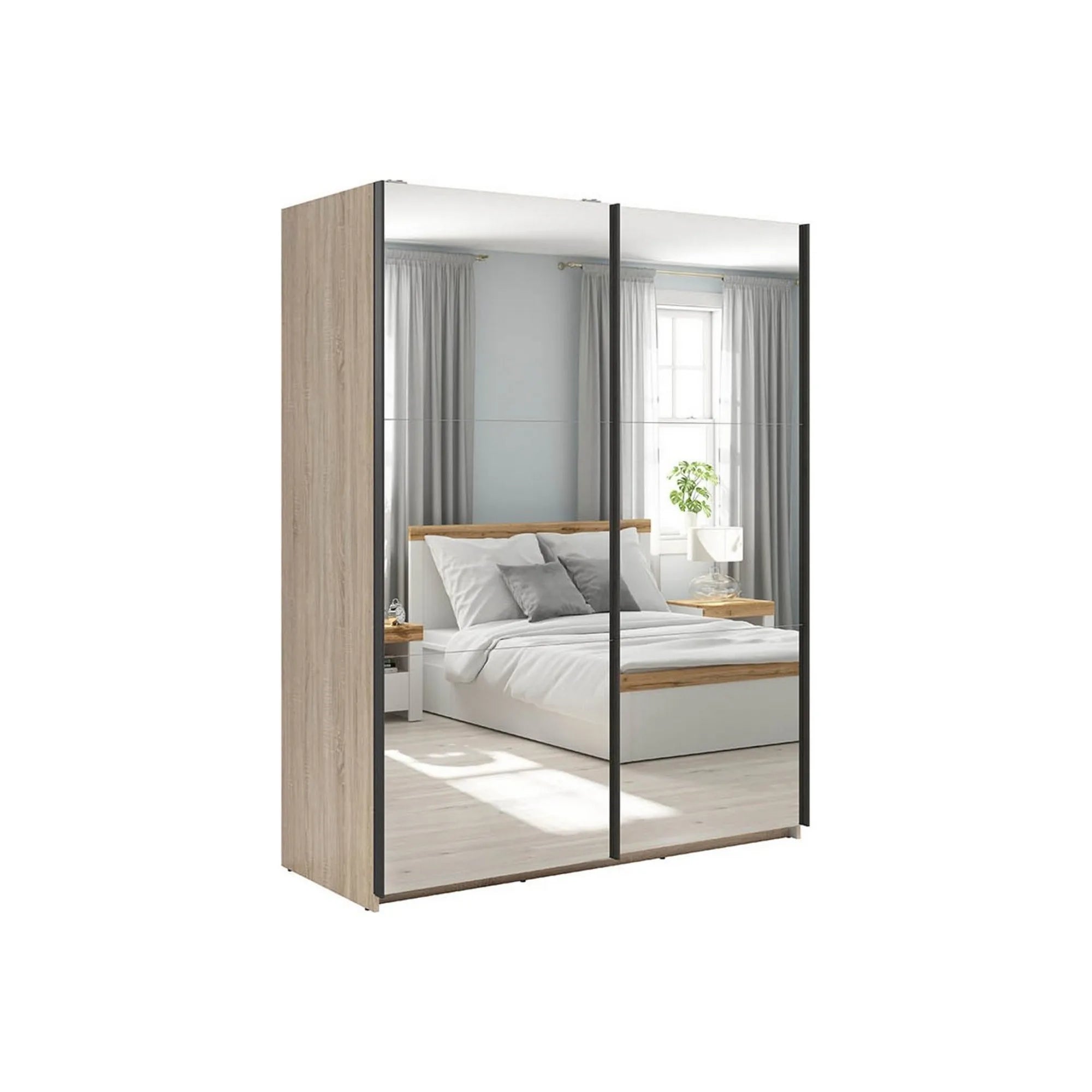 Dulap TETRIX, stejar sonoma, PAL, cu 2 usi si oglinzi, 154x60x196 cm