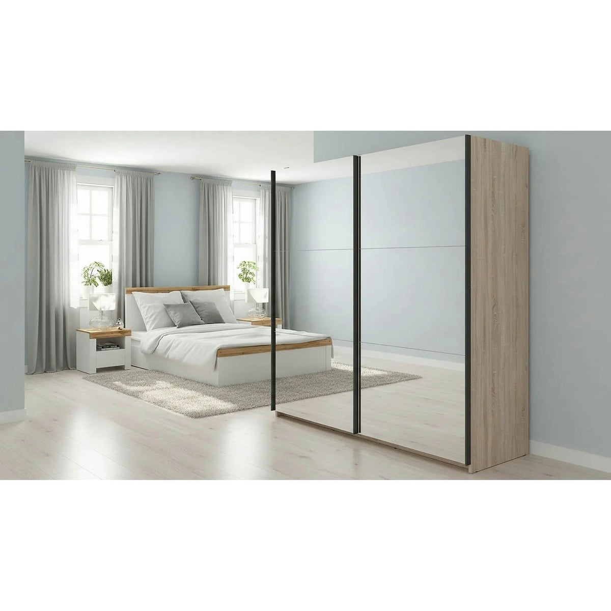 Dulap TETRIX, stejar sonoma, PAL, cu 2 usi si oglinzi, 183x60x196 cm