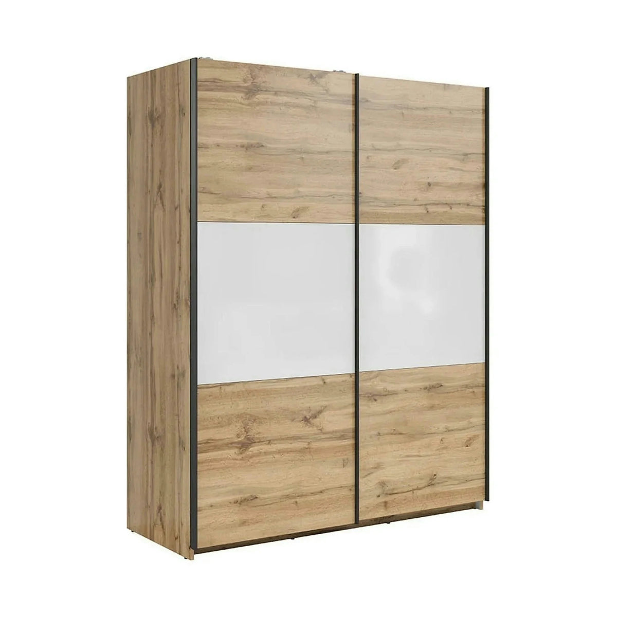 Dulap TETRIX, stejar wotan/alb lucios, PAL, cu 2 usi, 154x60x196 cm