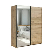 Dulap TETRIX, stejar wotan, PAL, cu 2 usi si oglinda, 154x60x196 cm