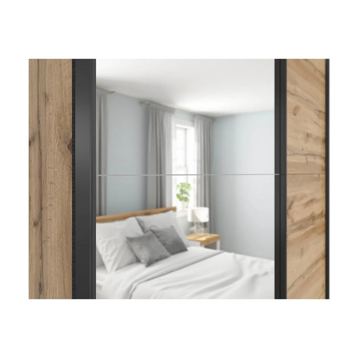 Dulap TETRIX, stejar wotan, PAL, cu 2 usi si oglinda, 154x60x196 cm