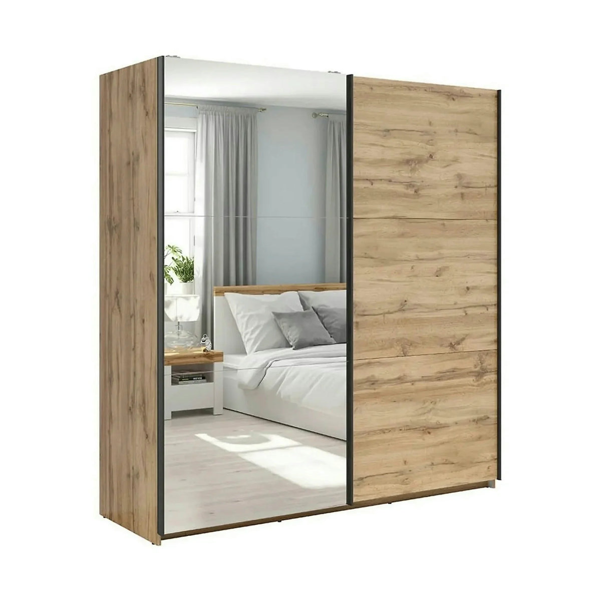 Dulap TETRIX, stejar wotan, PAL, cu 2 usi si oglinda, 183x60x196 cm