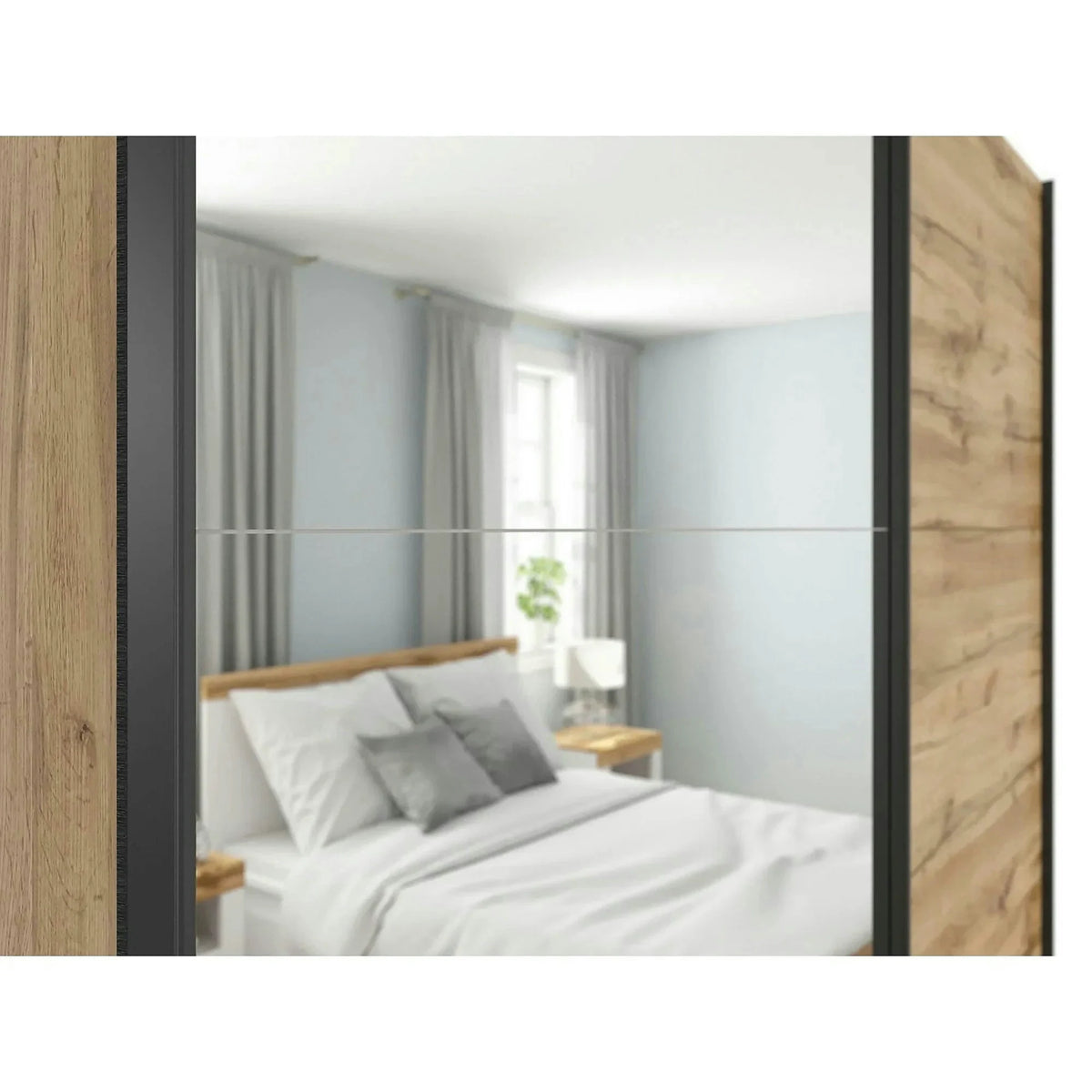 Dulap TETRIX, stejar wotan, PAL, cu 2 usi si oglinda, 183x60x196 cm