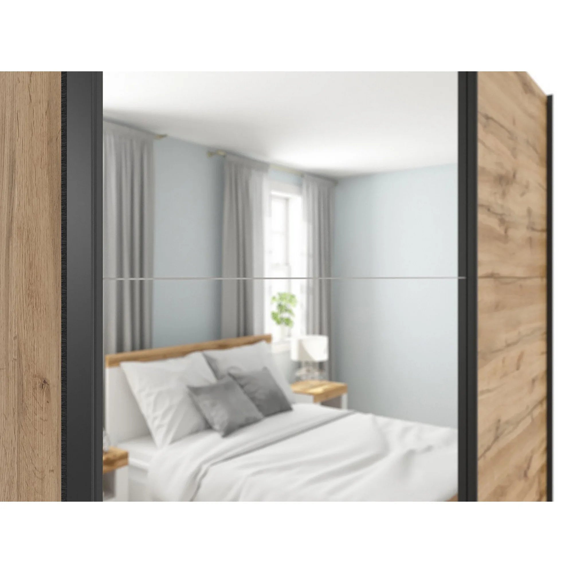 Dulap TETRIX, stejar wotan, PAL, cu 2 usi si oglinda, 183x60x196 cm