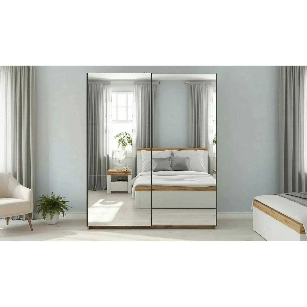 Dulap TETRIX, stejar wotan, PAL, cu 2 usi si oglinzi, 154x60x196 cm