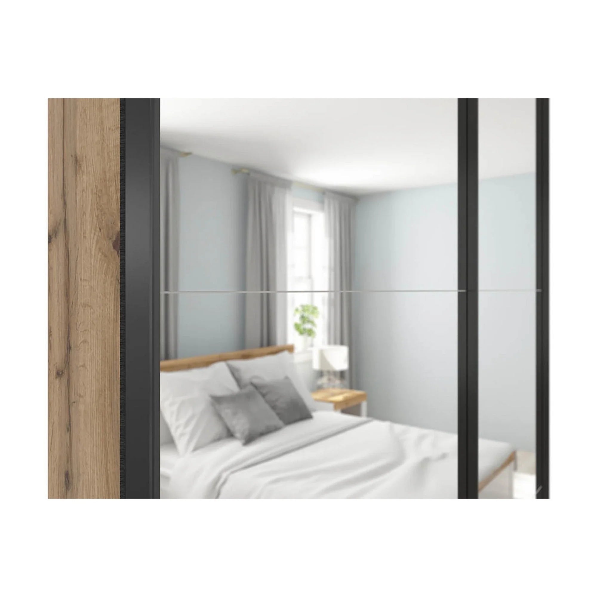 Dulap TETRIX, stejar wotan, PAL, cu 2 usi si oglinzi, 154x60x196 cm