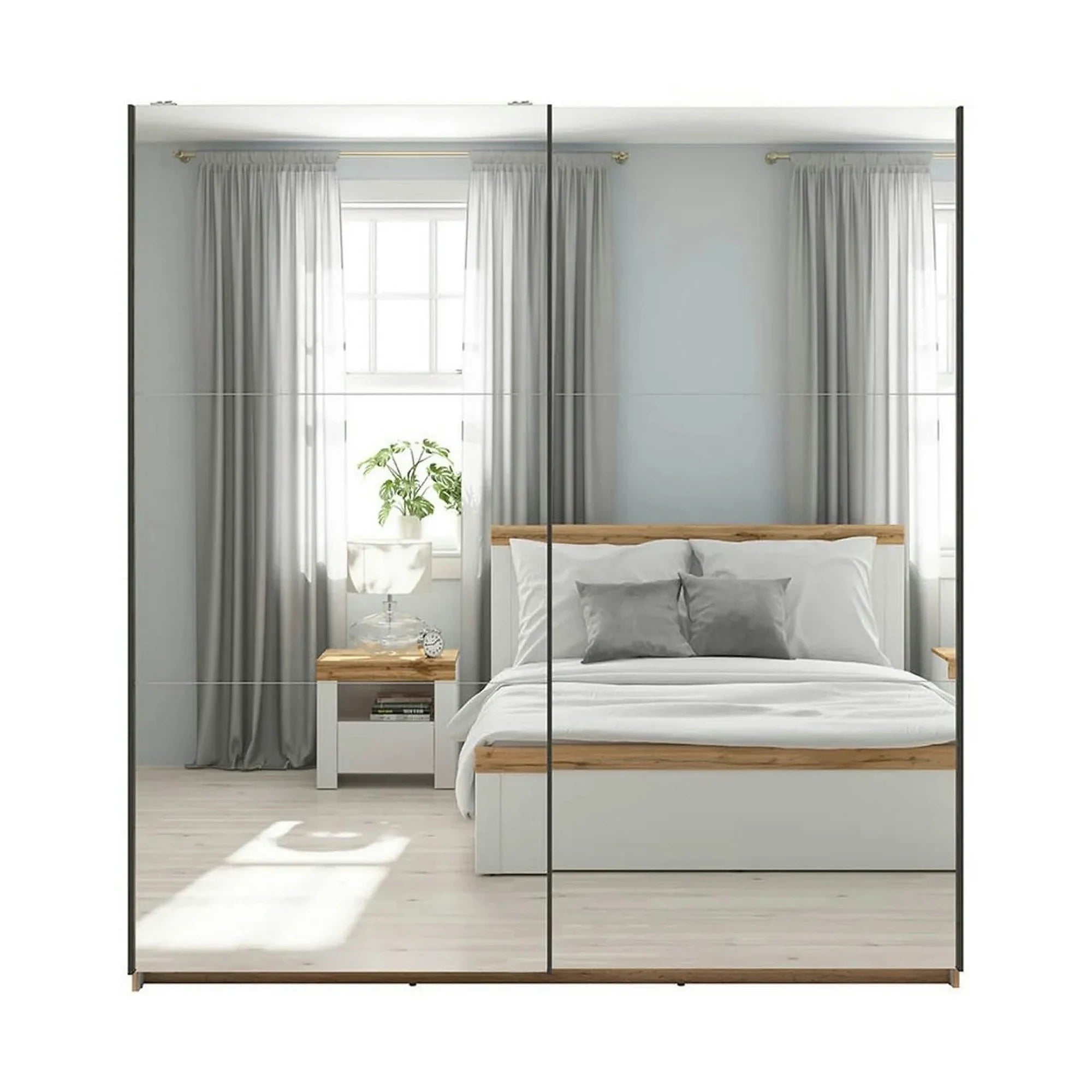 Dulap TETRIX, stejar wotan, PAL, cu 2 usi si oglinzi, 183x60x196 cm