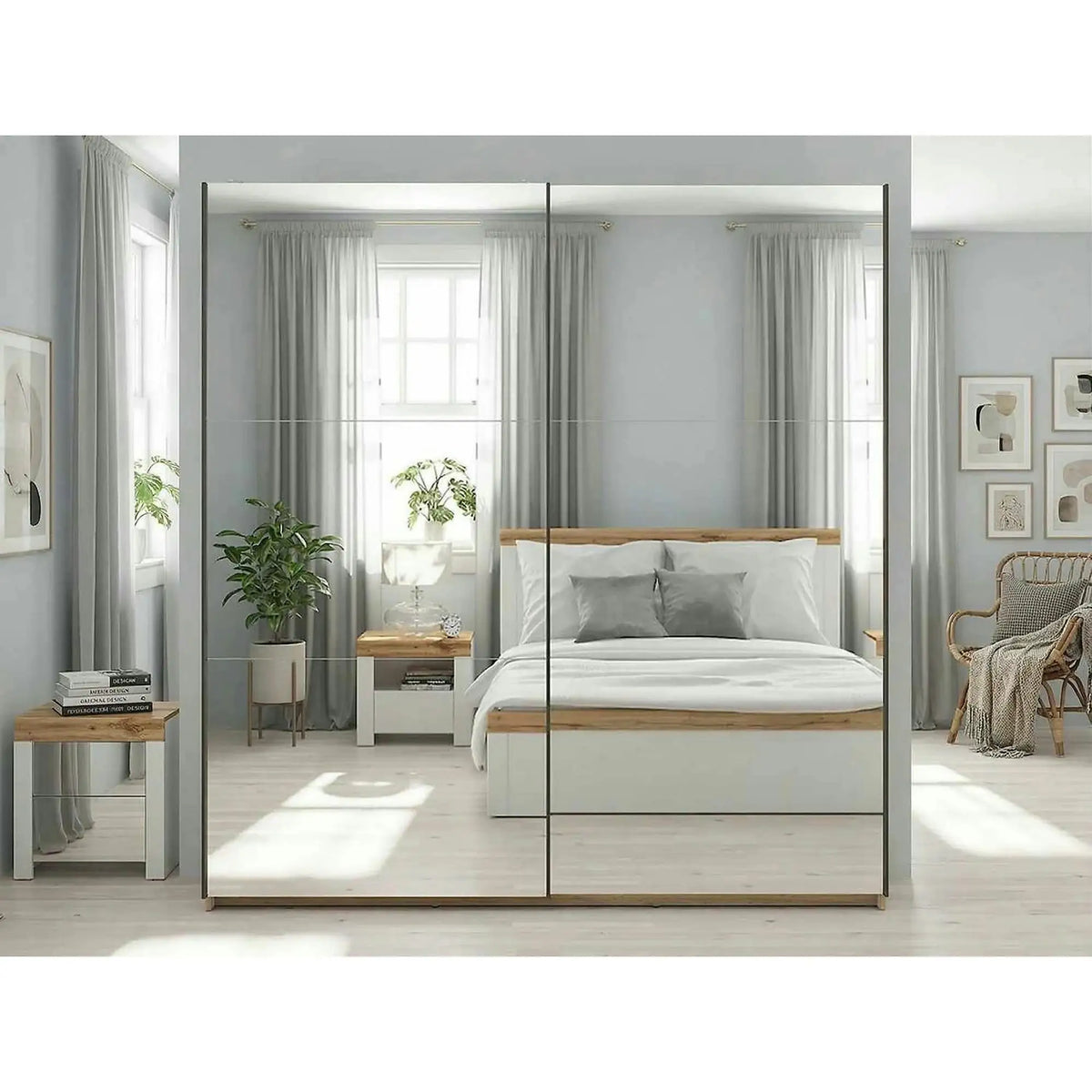 Dulap TETRIX, stejar wotan, PAL, cu 2 usi si oglinzi, 183x60x196 cm
