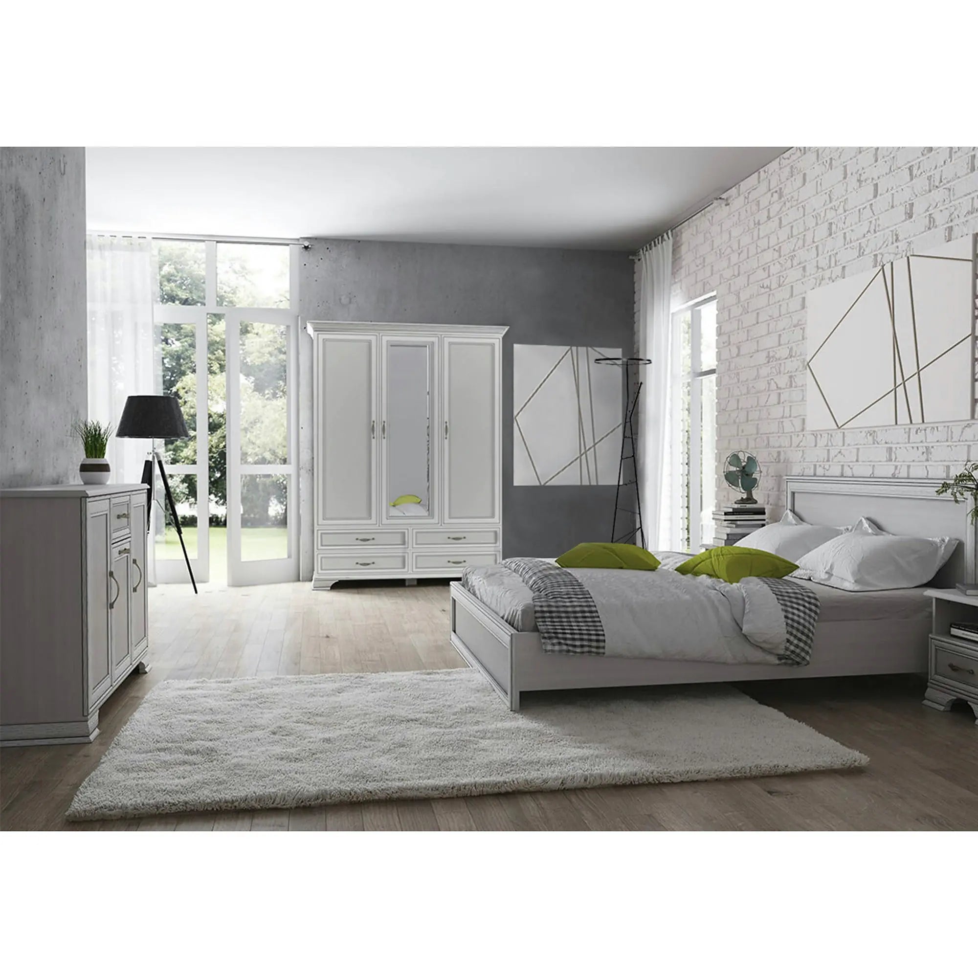 Dulap TIFFANY II, grej, PAL laminat, cu 3 usi si 4 sertare, 159x63x212 cm