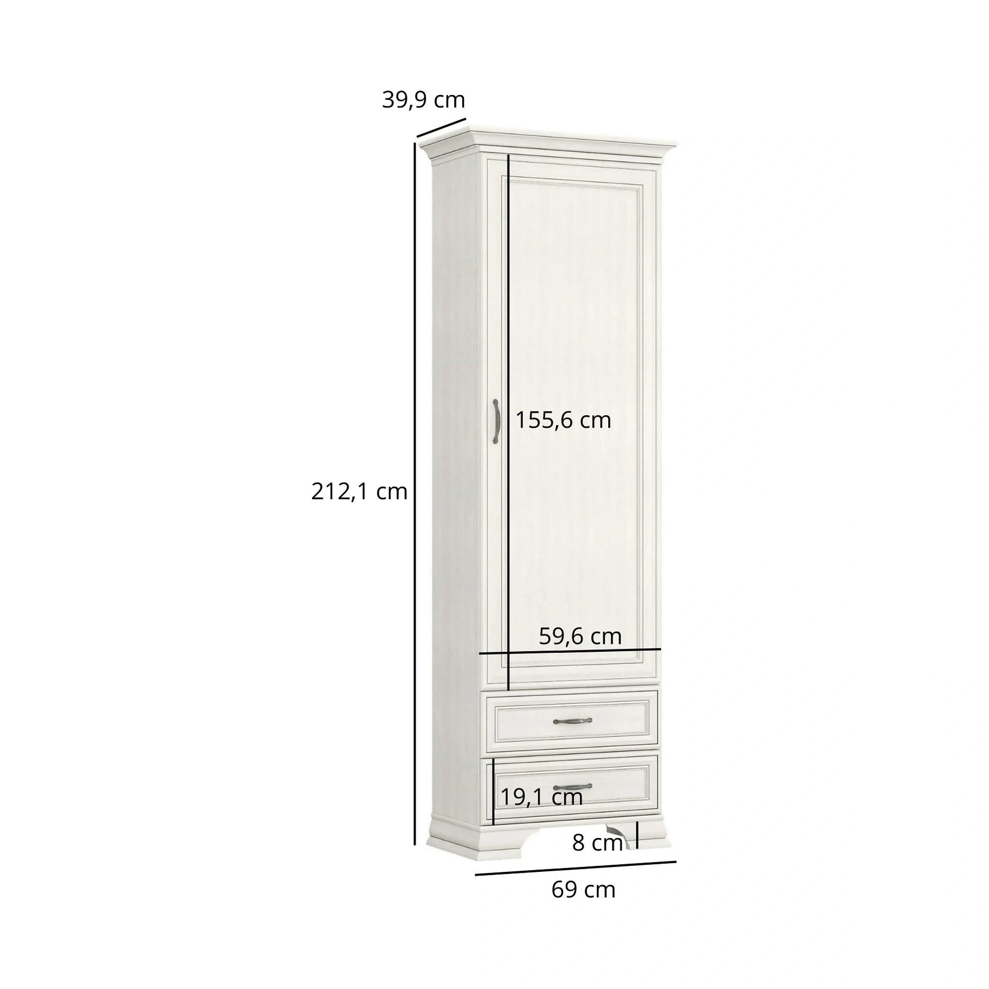 Dulap TIFFANY II, grej, PAL laminat, cu o usa si 2 sertare, 69x40x212 cm