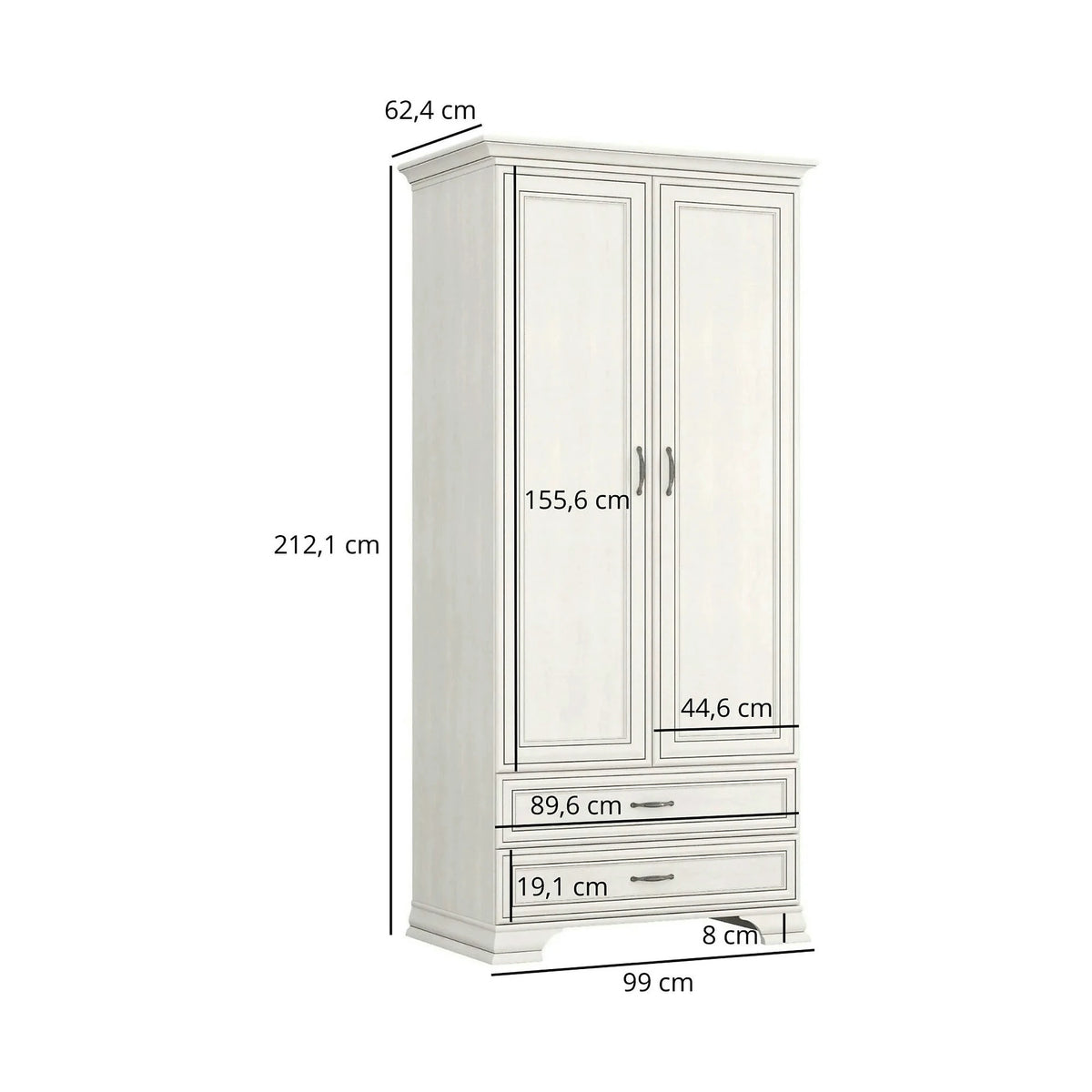 Dulap TIFFANY II, grej, PAL laminat, cu 2 usi si 2 sertare, 99x62x212 cm