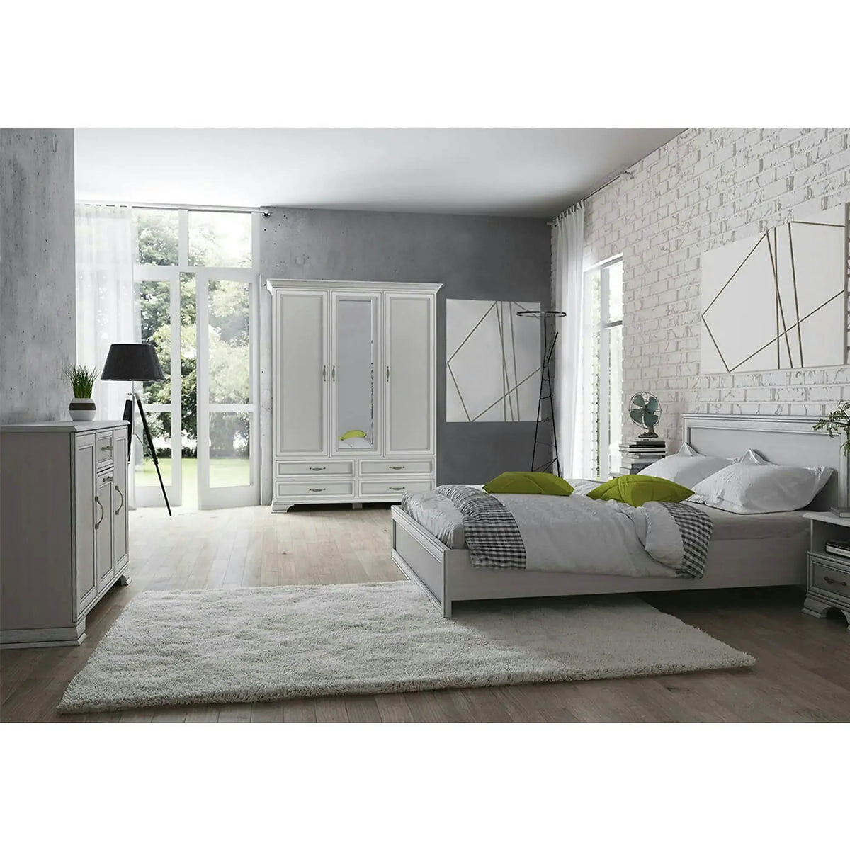 Dulap TIFFANY II, grej, PAL laminat, cu 3 usi si 4 sertare, 159x63x212 cm