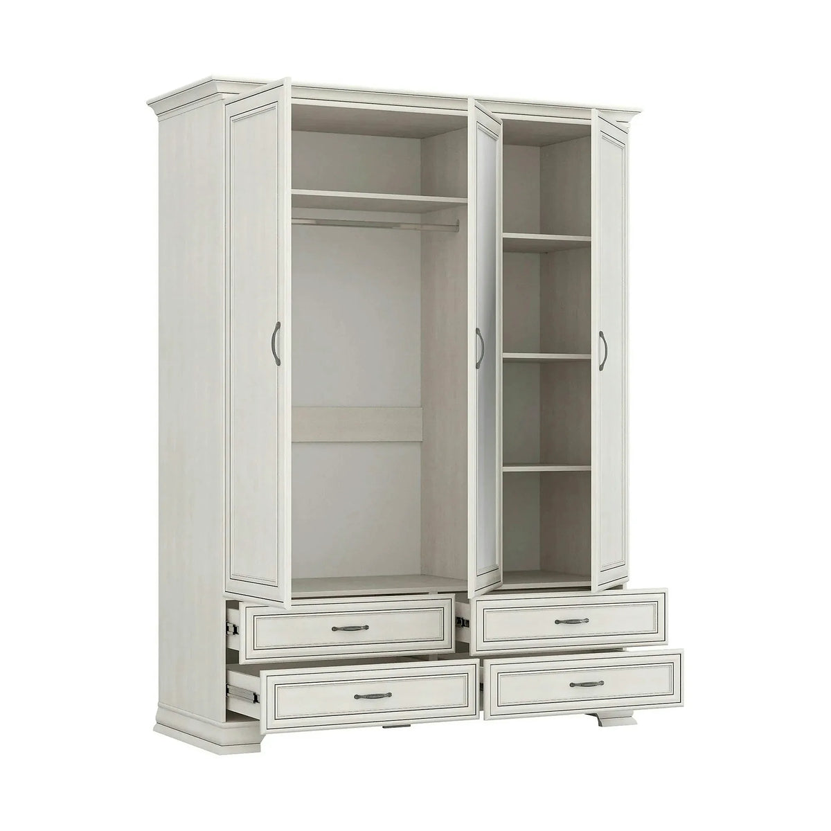Dulap TIFFANY II, grej, PAL laminat, cu 3 usi si 4 sertare, 159x63x212 cm