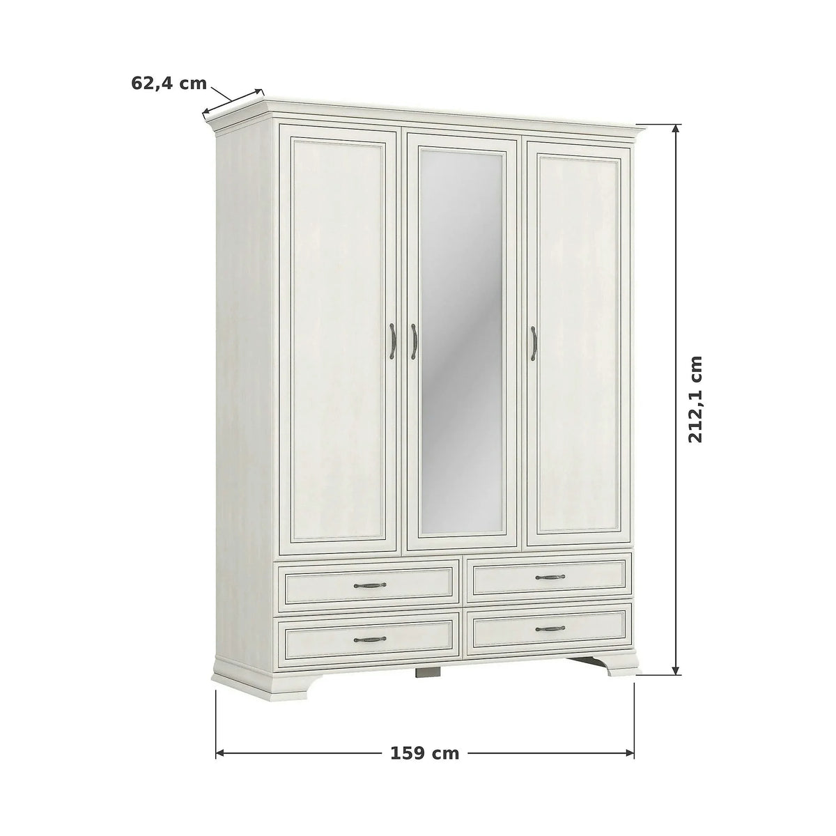 Dulap TIFFANY II, grej, PAL laminat, cu 3 usi si 4 sertare, 159x63x212 cm