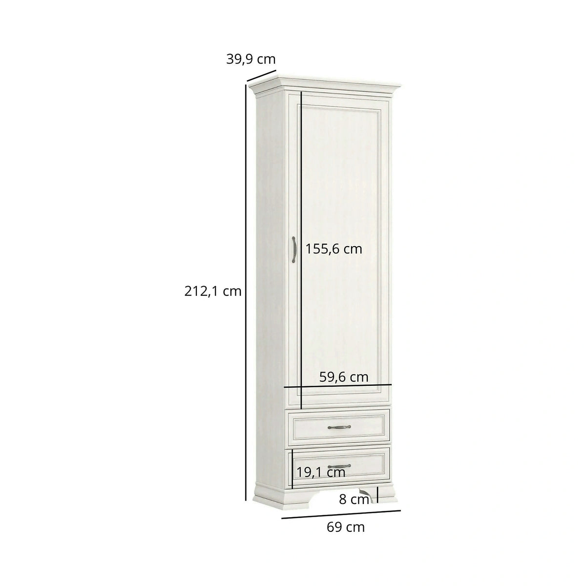 Dulap TIFFANY II, grej, PAL laminat, cu o usa si 2 sertare, 69x40x212 cm
