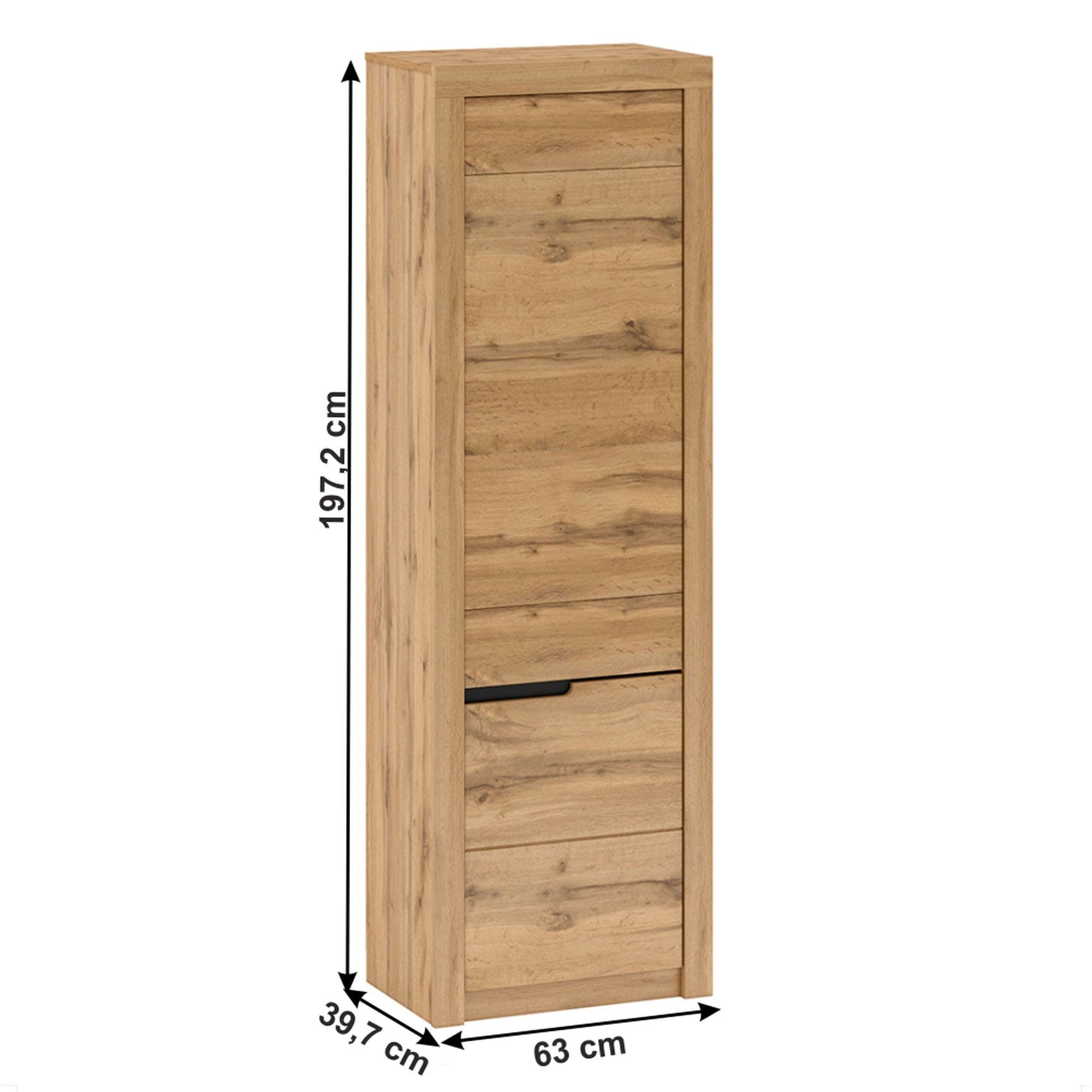Dulap TORONTA V1, stejar wotan, DTD laminat, cu 2 usi, cu deschidere pe dreapta, 63x40x197 cm