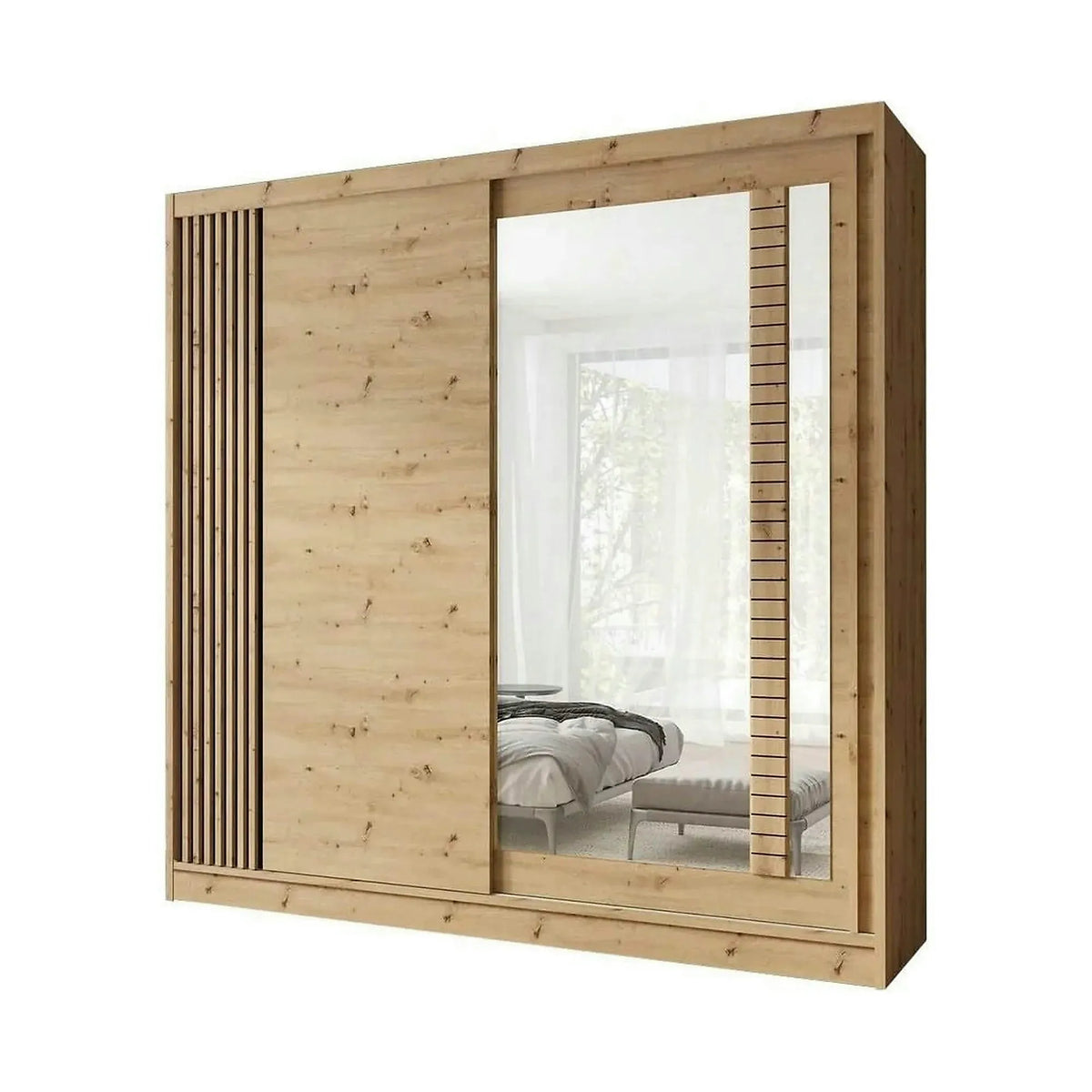 Dulap usi glisante 200 cm ARTIZ, stejar artisan, PAL, cu 2 usi