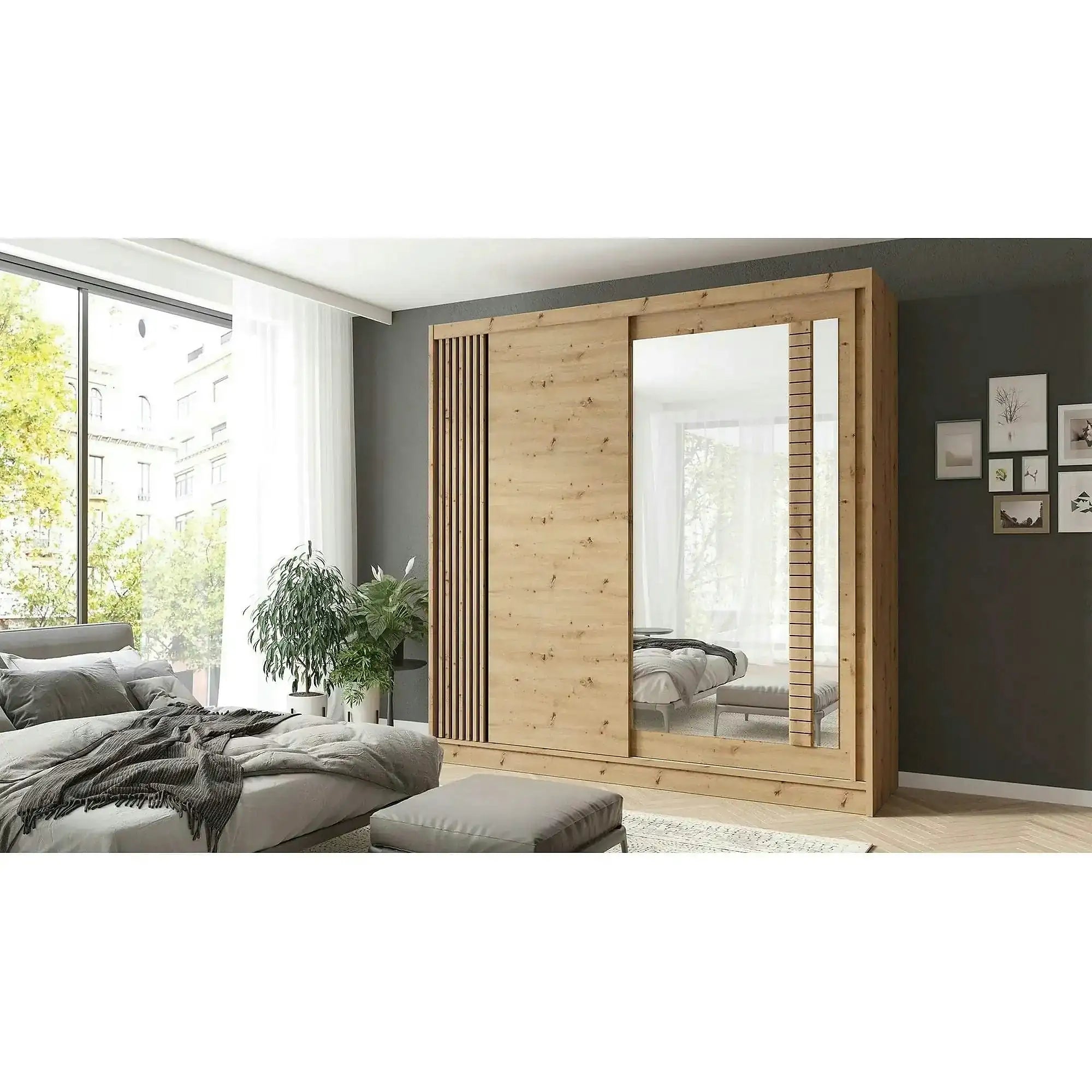 Dulap usi glisante 200 cm ARTIZ, stejar artisan, PAL, cu 2 usi