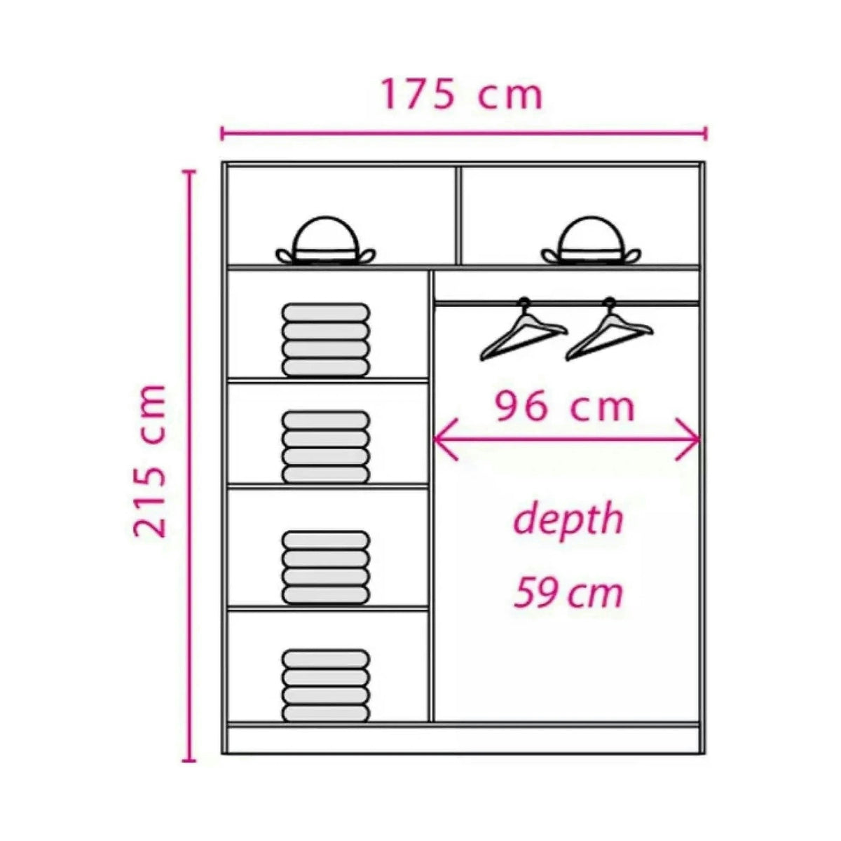 Dulap usi glisante alb EFFECT, PAL melaminat, cu 2 usi, 175x59x215 cm
