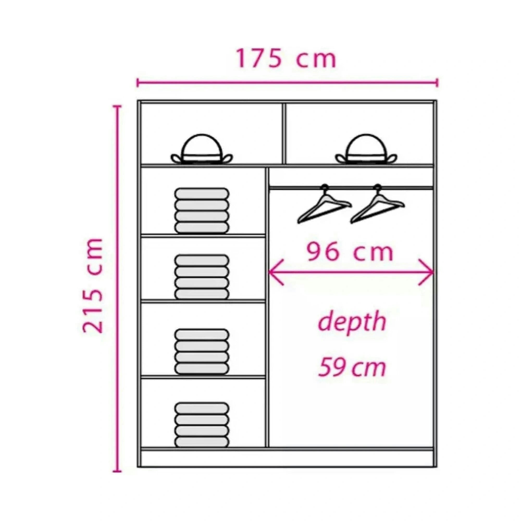 Dulap usi glisante alb EFFECT, PAL melaminat, cu 2 usi, 175x59x215 cm