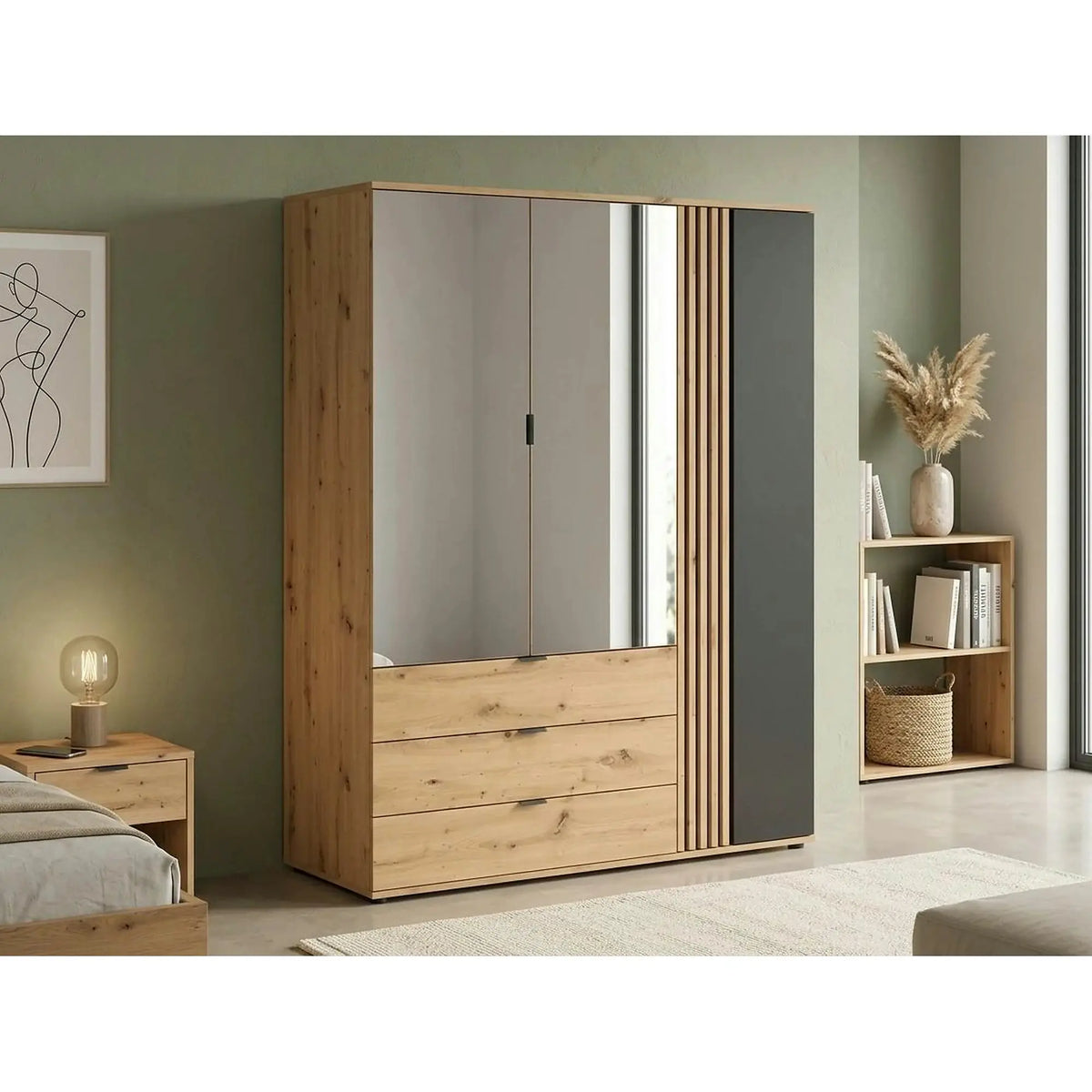 Dulap VABRES, stejar artisan/negru mat, PAL laminat, 151x56x196 cm