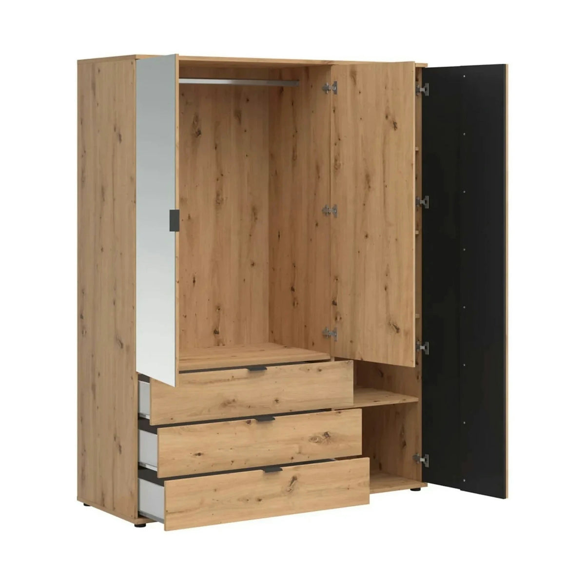 Dulap VABRES, stejar artisan/negru mat, PAL laminat, 151x56x196 cm