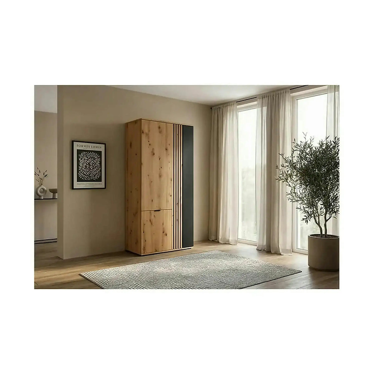 Dulap VABRES, stejar artisan/negru mat, PAL laminat, 91x56x196 cm