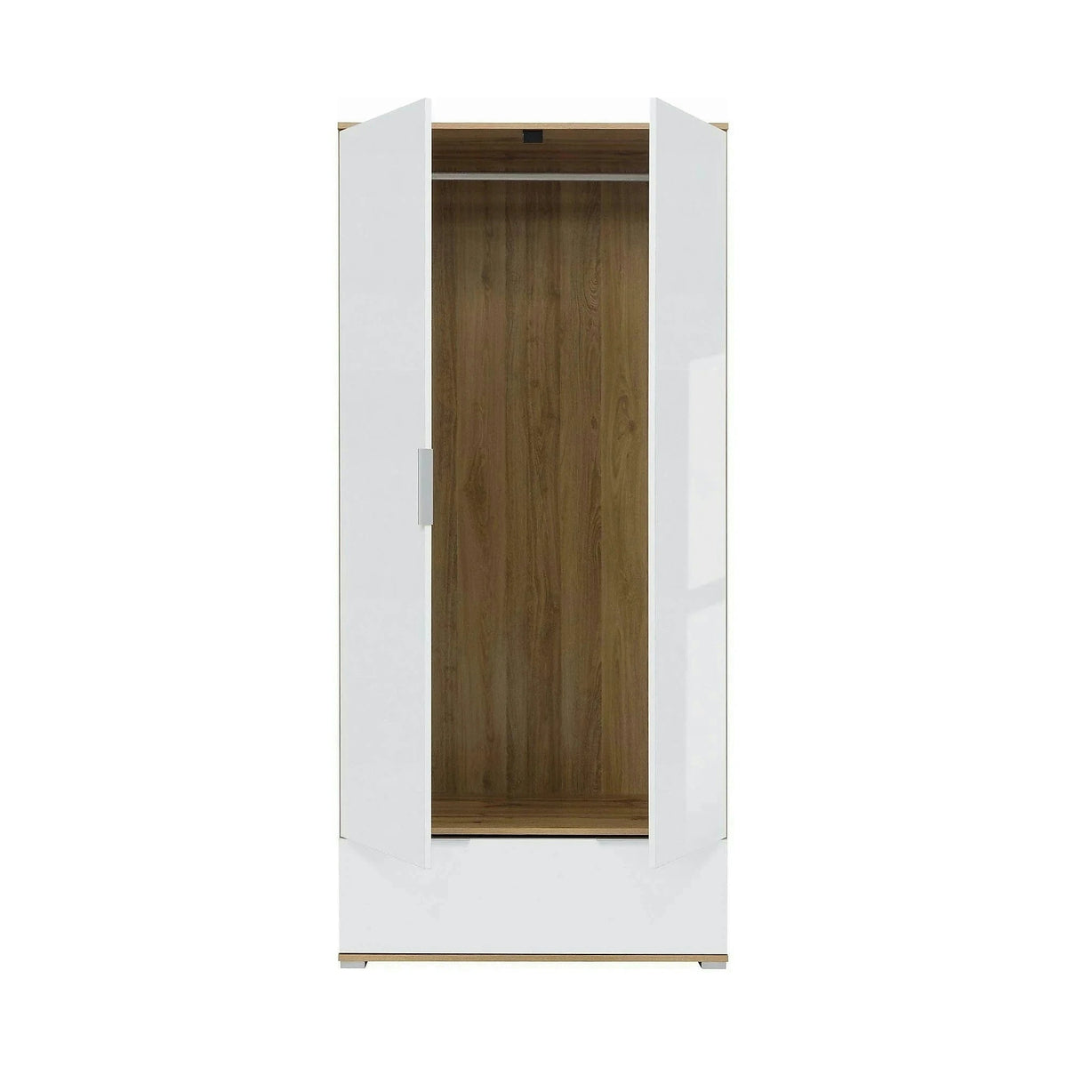 Dulap ZELE, alb lucios/stejar wotan, PAL, cu 2 usi, 91x57x195 cm