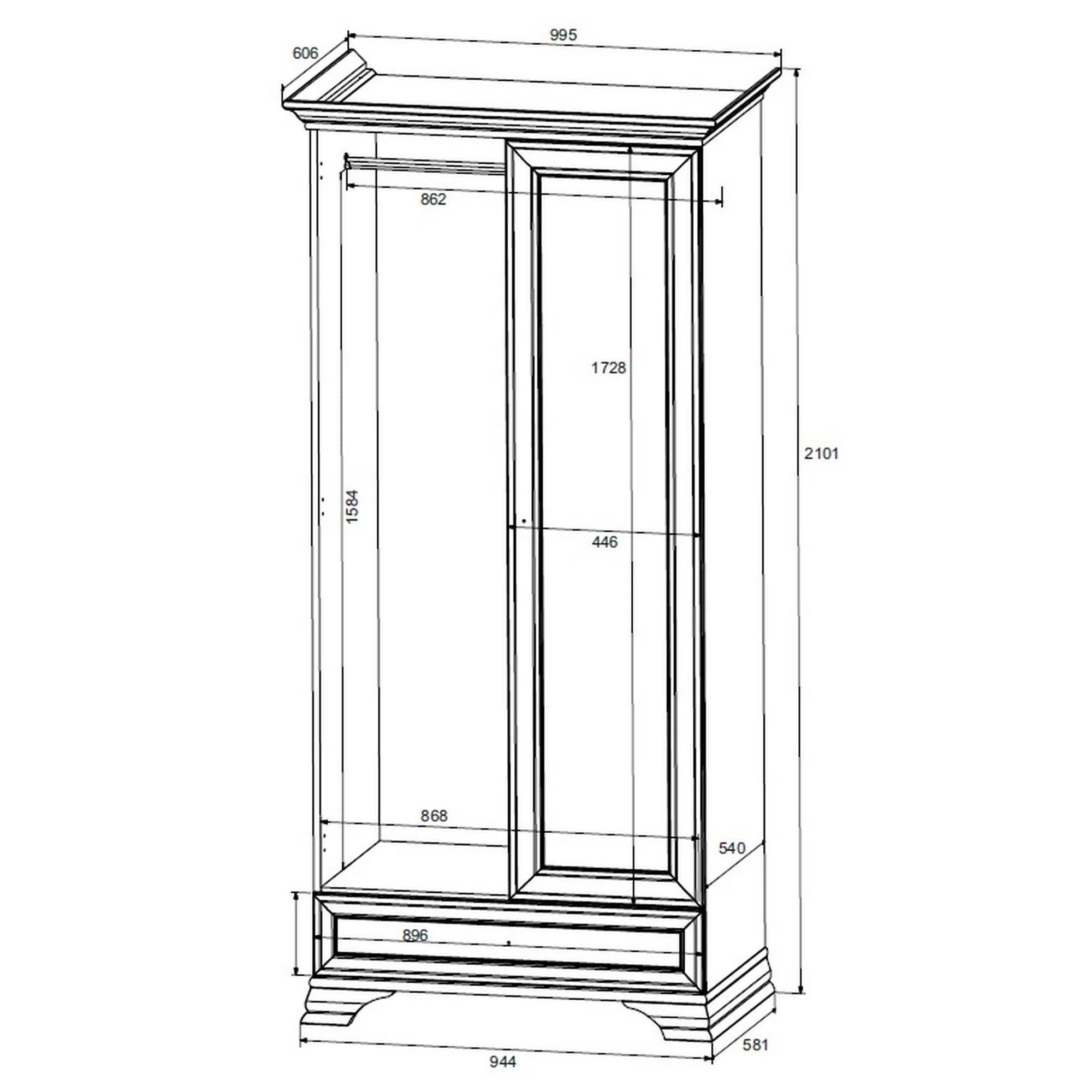 Dulap vintage alb IDENTO, alb, cu 2 usi si un sertar, 100x58x210 cm