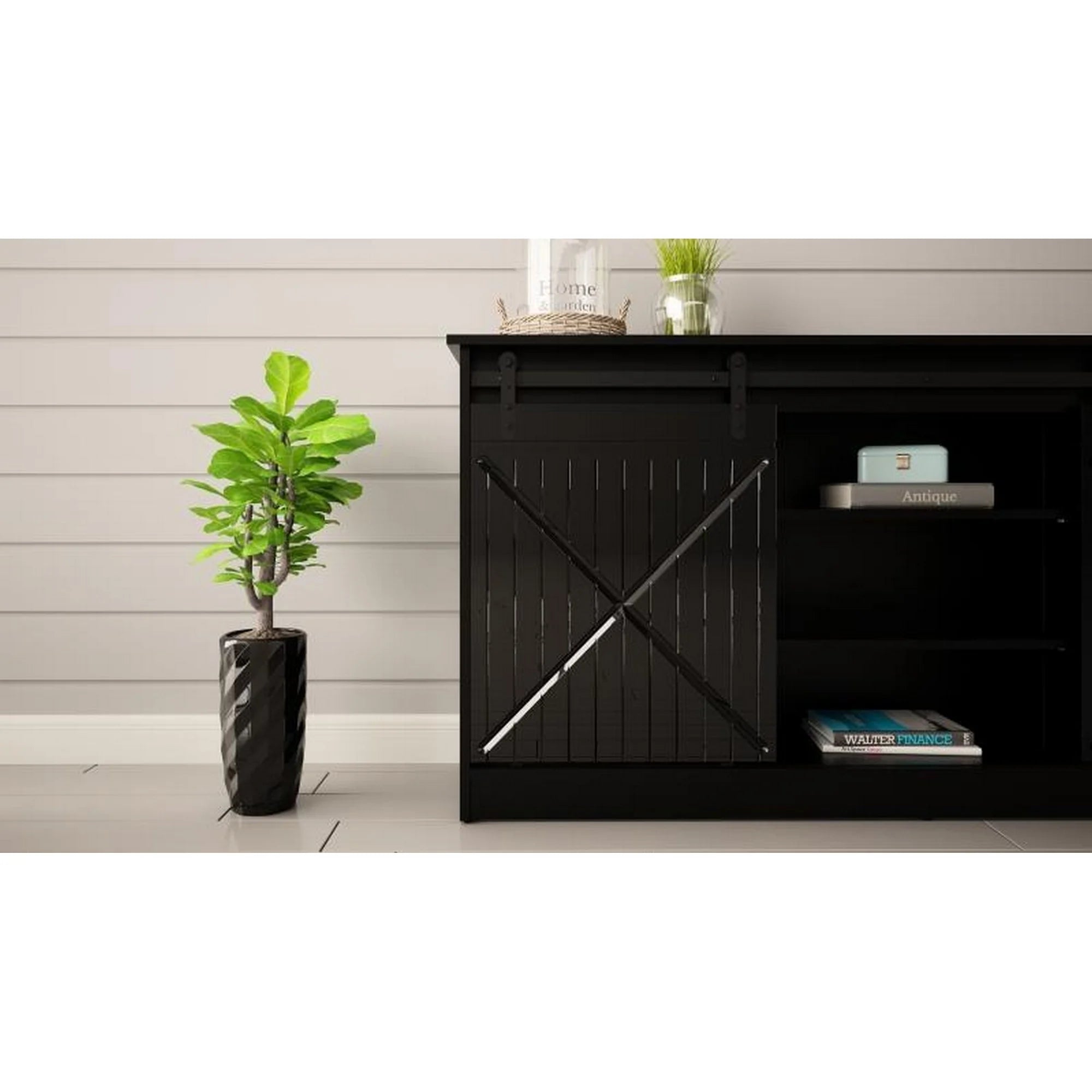 Comoda GRANERO, negru, PAL laminat, 160x35x80 cm