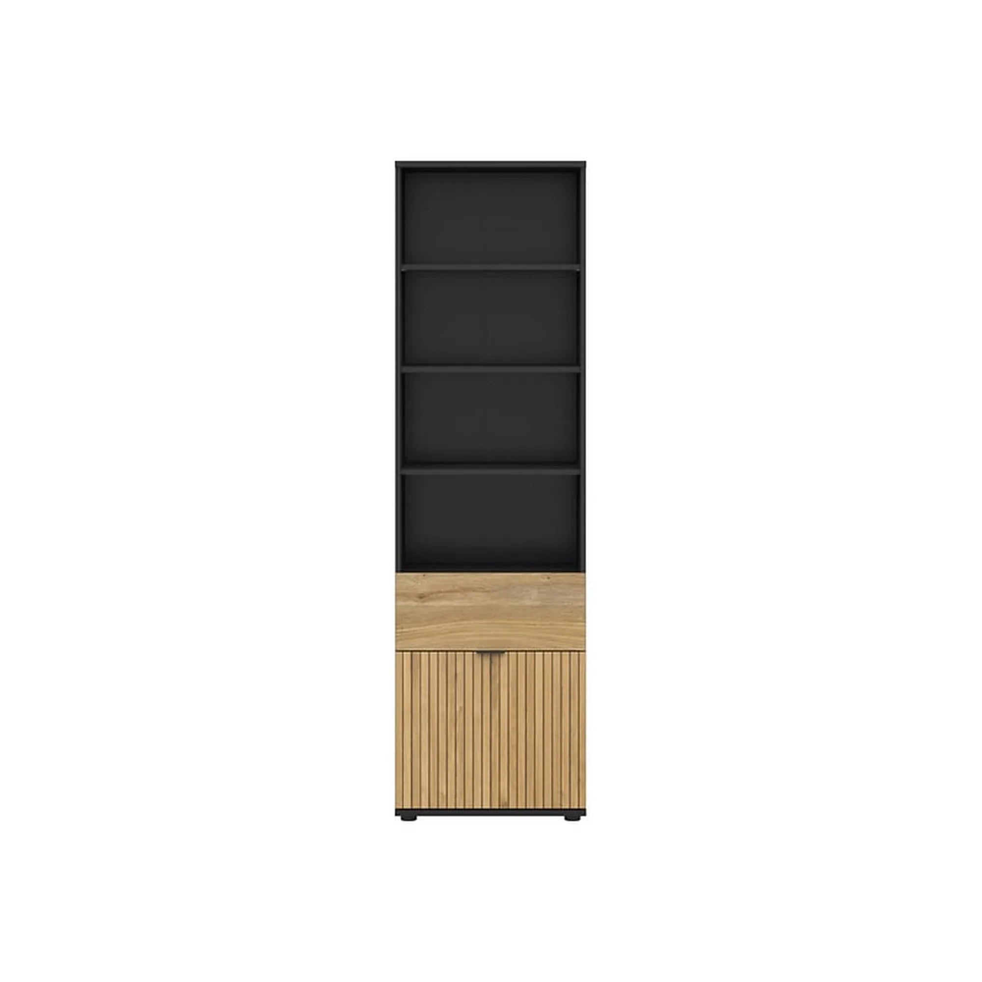Biblioteca LUEN, stejar/negru, PAL laminat, 57x40x196 cm