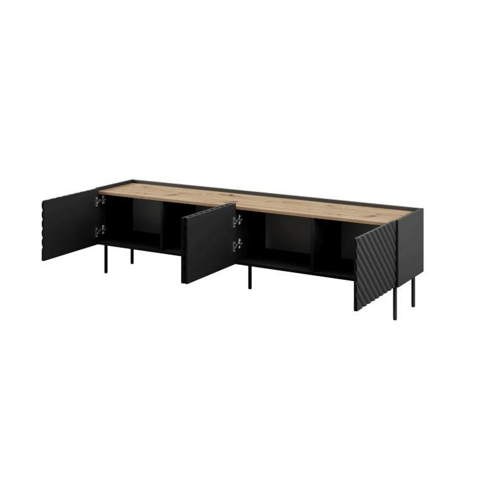 Comoda TV ONDA, negru/stejar, PAL laminat, 200x40x54 cm