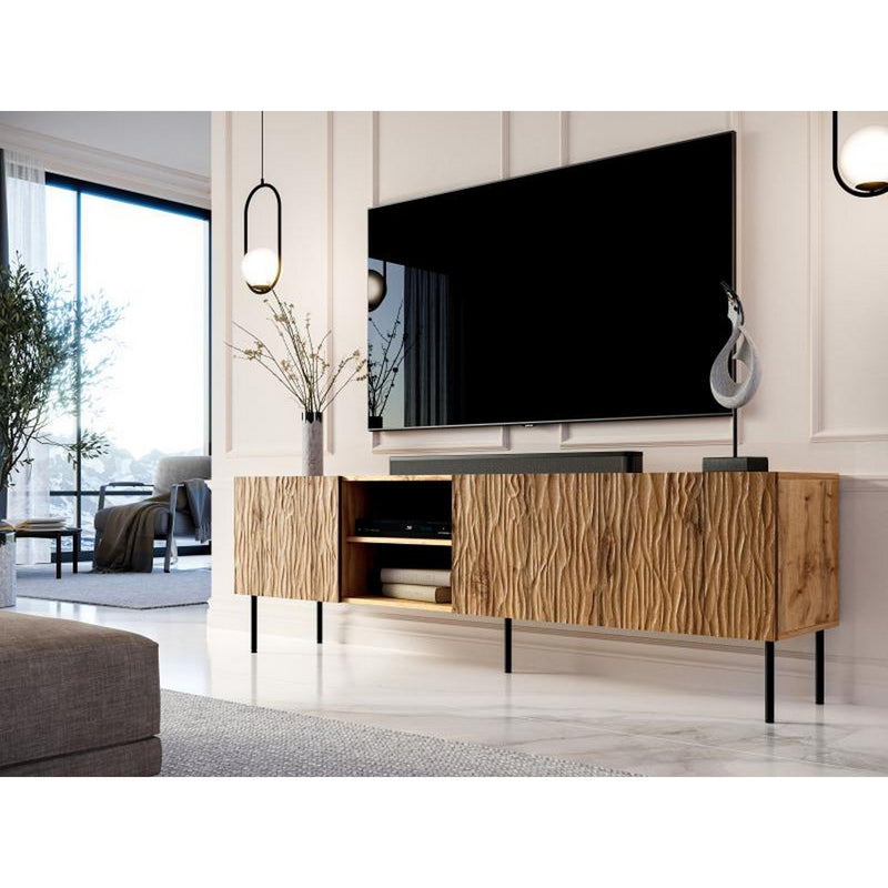 Comoda TV JUNGLE, stejar wotan/negru, PAL laminat, cu 4 usi, 190x40.5x59.5 cm
