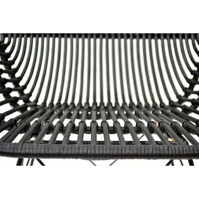 Scaun de gradina K335, negru, rattan natural/otel, 61x63x90 cm