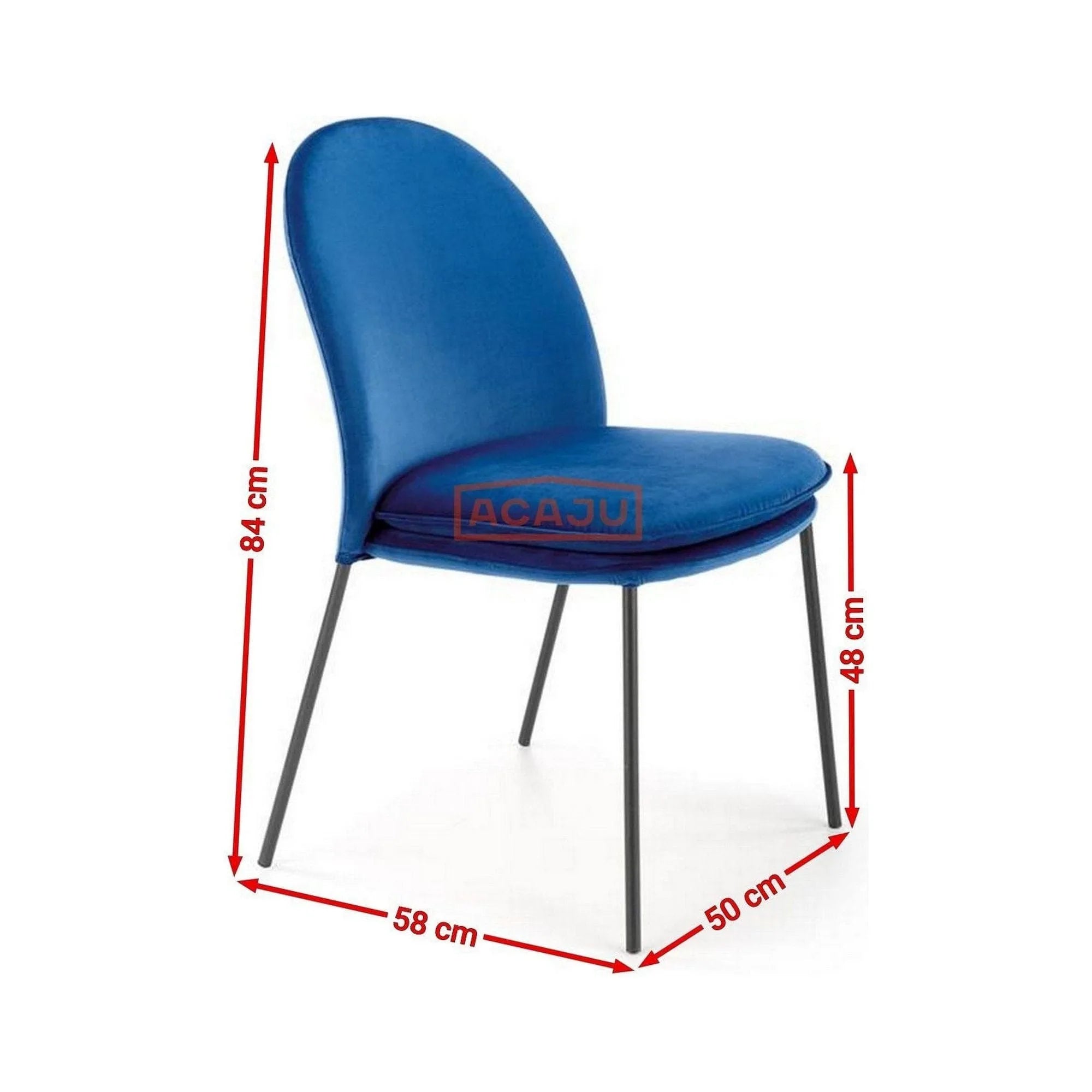 Scaun K443, albastru/negru, stofa catifelata/metal, 50x58x84 cm