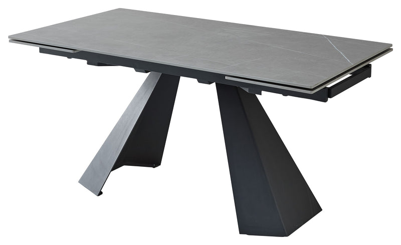 Masa extensibila MITCH, gri cu efect de marmura/negru, ceramica/metal, 160-240x90x76 cm