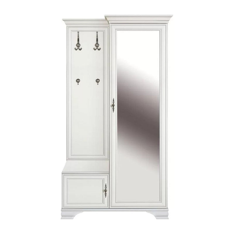 Cuier IDENTO, alb, PAL, cu oglinda pe partea dreapta, 115x44x197.5 cm
