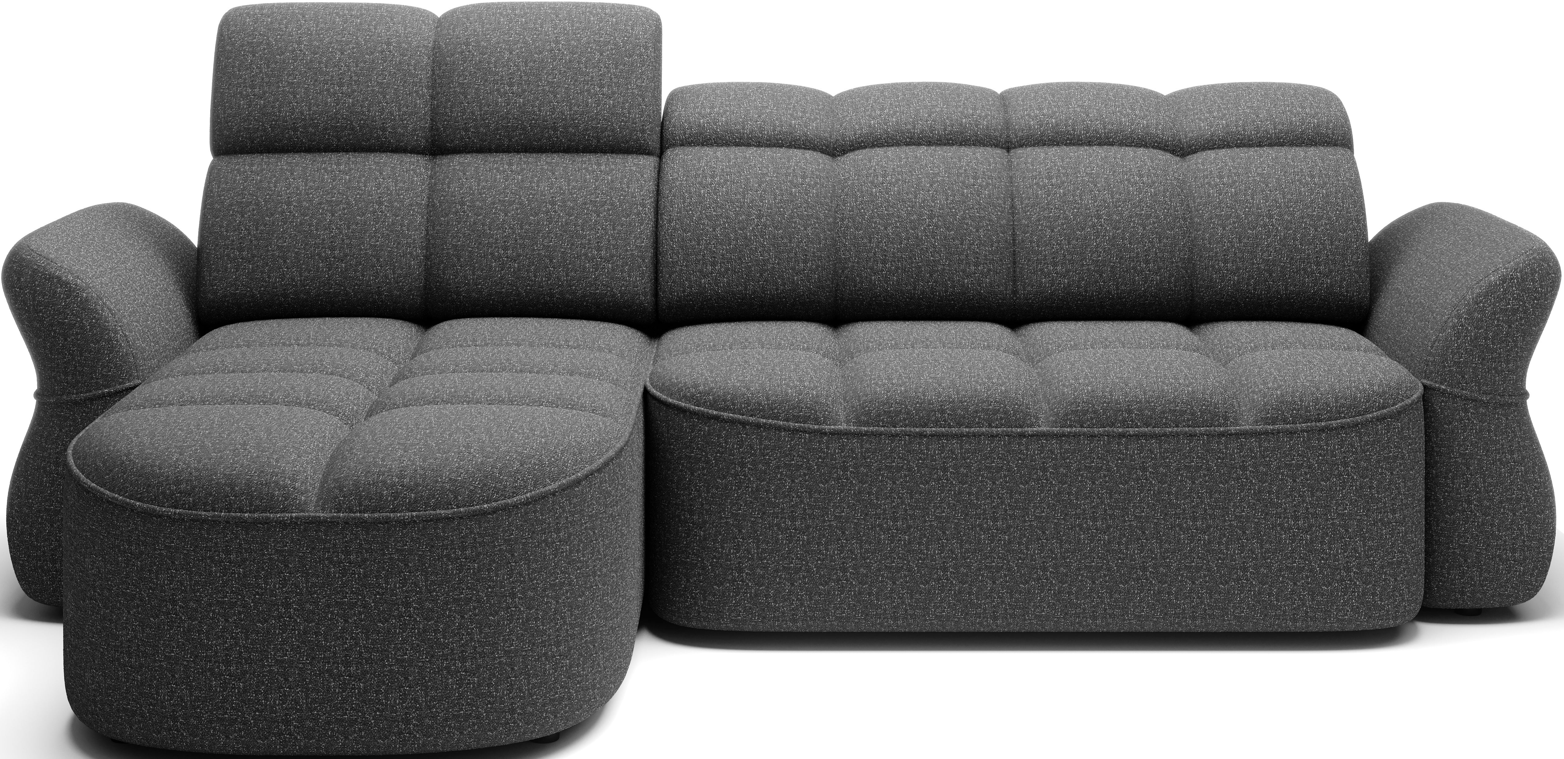 Coltar BENETH, sezlong stanga, stofa clasica gri - Breona 04, cu reglaj electric, tetiere reglabile si lada depozitare, 301x185x115 cm