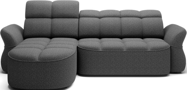 Coltar BENETH, sezlong stanga, stofa clasica gri - Breona 04, cu reglaj electric, tetiere reglabile si lada depozitare, 301x185x115 cm