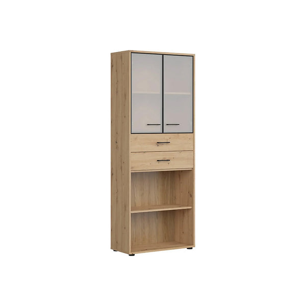 Vitrina SPACE OFFICE, stejar artisan/negru fumuriu, PAL laminat/sticla, 80x38x203 cm